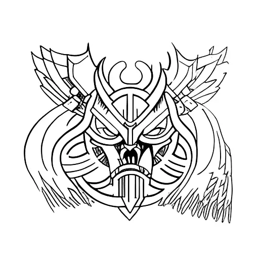 A minimalist tattoo capturing the essence of Victory, Battle worthy, Chief, Weapon tattoo design idea