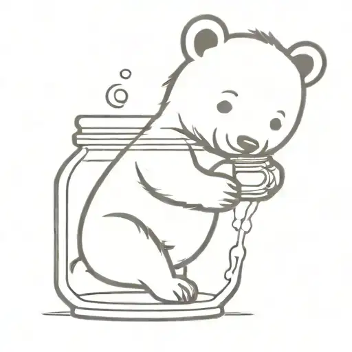 A small bear cub playing with a honey jar tattoo design idea