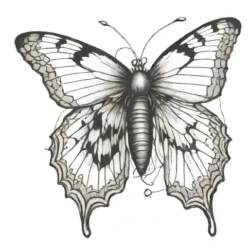 A detailed blackwork tattoo of a butterfly emerging from its cocoon tattoo design idea