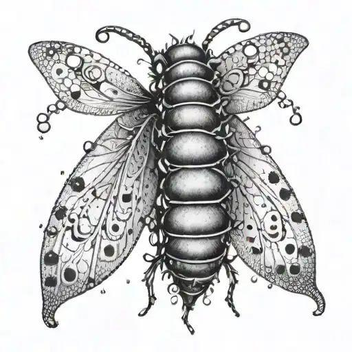 A dotwork design of a caterpillar transforming into a butterfly tattoo design idea