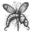 A dotwork design of a caterpillar transforming into a butterfly tattoo design idea