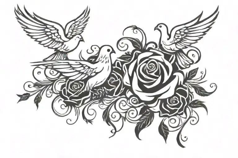 Rose and Doves flying away tattoo design idea