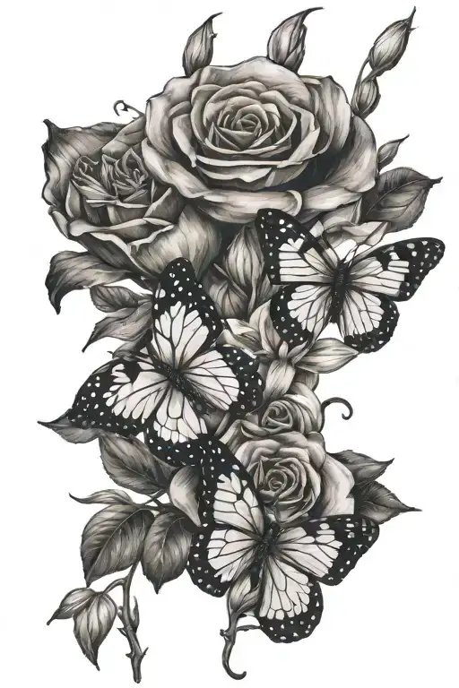 roses, lilies, butterflies tattoo design idea