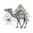 camels walking besides the pyramids tattoo design idea