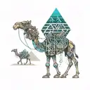 camels walking besides the pyramids tattoo design idea