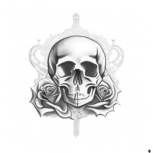 make a pattern with a skull, snake, rose and a memento mori inscription tattoo design idea
