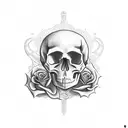 make a pattern with a skull, snake, rose and a memento mori inscription tattoo design idea