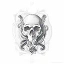 make a pattern with a skull, snake, rose and a memento mori inscription tattoo design idea