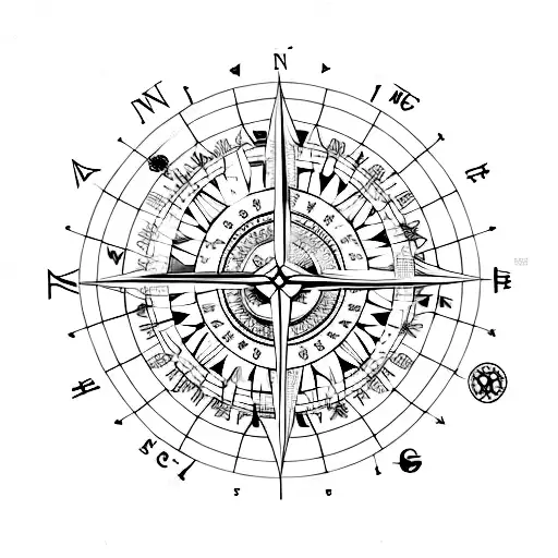 compass mountain ocean pisces peace  tattoo design idea