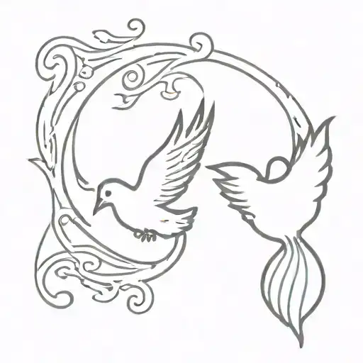 Create a minimal tattoo from the scripture Matthew 3:11. Include a flame with a dove on the inside. tattoo design idea