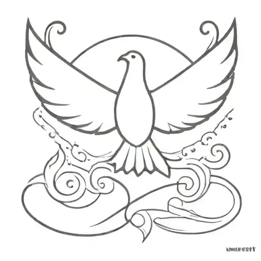 Create a minimal tattoo from the scripture Matthew 3:11. Include a flame with a dove on the inside. tattoo design idea