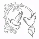Create a minimal tattoo from the scripture Matthew 3:11. Include a flame with a dove on the inside. tattoo design idea