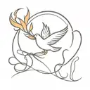 Create a minimal tattoo from the scripture Matthew 3:11. Include a flame with a dove on the inside. tattoo design idea