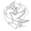Create a minimal tattoo from the scripture Matthew 3:11. Include a flame with a dove on the inside. tattoo design idea