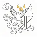 Create a minimal tattoo from the scripture Matthew 3:11. Include a flame with a dove on the inside. tattoo design idea