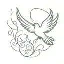 Create a minimal tattoo from the scripture Matthew 3:11. Include a flame with a dove on the inside. tattoo design idea