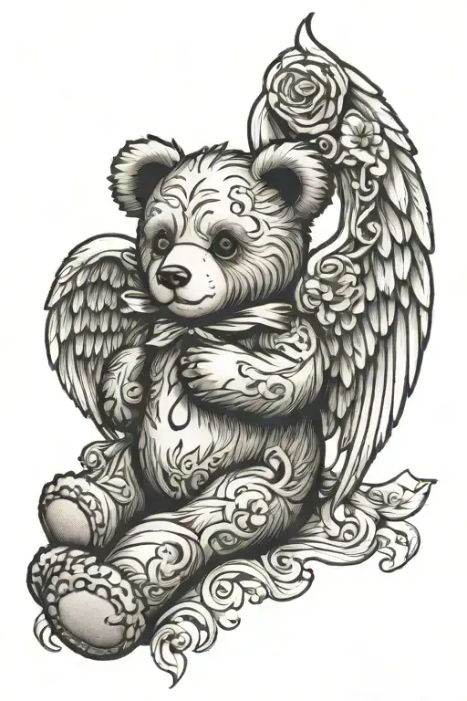 a teddy bear with angel wings tattoo design idea