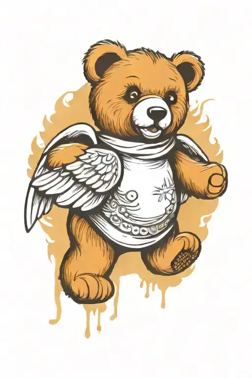 a teddy bear with angel wings tattoo design idea