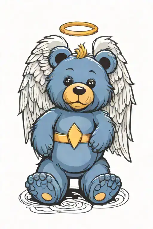 a teddy bear with angel wings tattoo design idea