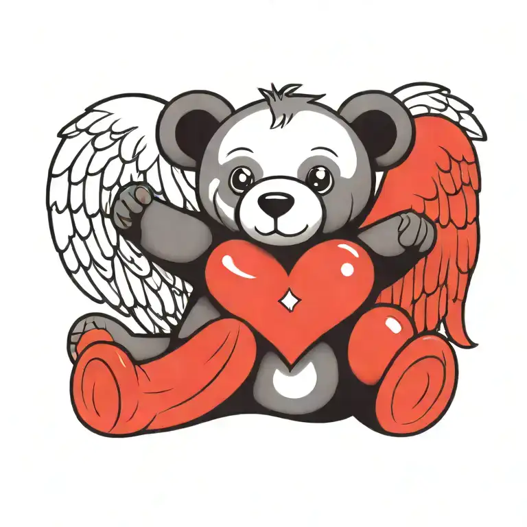 simple tattoo design of a teddy bear with angel wings and a gem heart tattoo design idea