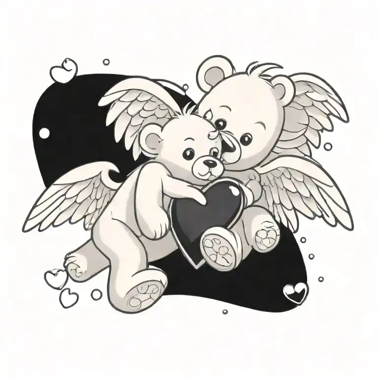 ColorInfused Black and Grey "Simple Tattoo Design Of A Teddy Bear
