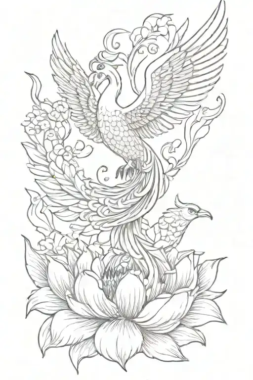 Pheonix rising from a lotus flower tattoo design idea