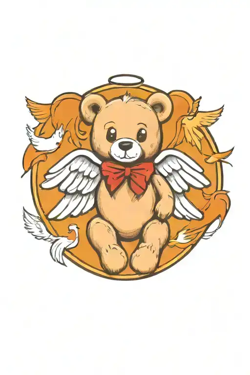 a teddy bear with angel wings tattoo design idea