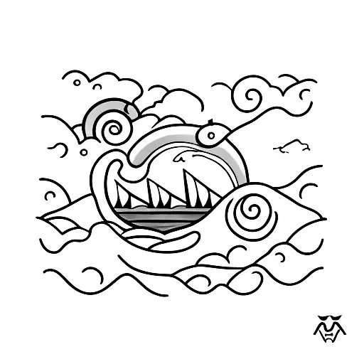 all small  a wave with a sunset it should stand for the love of porto and the sea and for my family build in an M  tattoo design idea