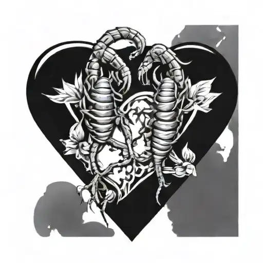 two scorpions on the heart on a path leading towards tattoo design idea