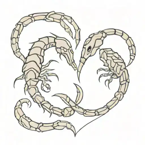 two scorpions on the heart on a path leading towards tattoo design idea