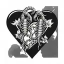 two scorpions on the heart on a path leading towards tattoo design idea