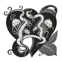 two scorpions on the heart on a path leading towards tattoo design idea