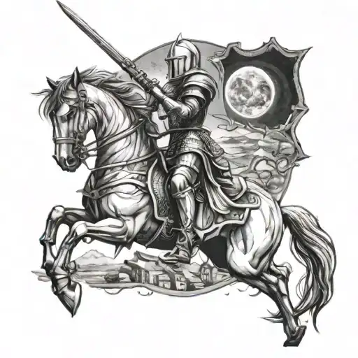 knight and a moon tattoo design idea