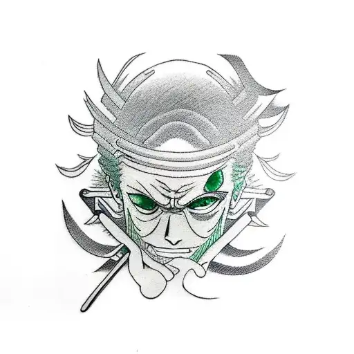 Japanese Zoro With Purple Eye Tattoo Idea - BlackInk AI