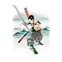 roronoa zoro and three katanas tattoo design idea