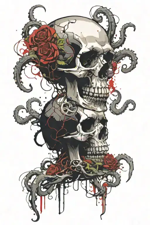 skull with tentacles intertwined tattoo design idea