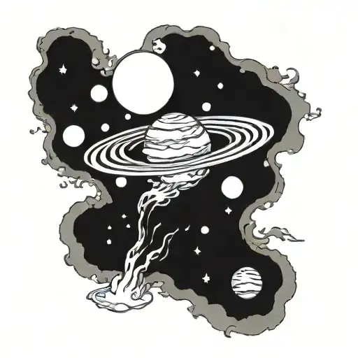 suminagashi with planets tattoo design idea