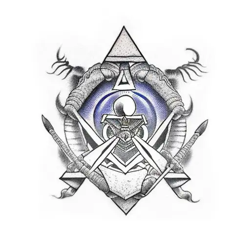 as a tattoo artist create an arm sleeve going to the back that incorporates masonic symbols, two scorpions, a lion and k tattoo design idea