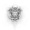 as a tattoo artist create an arm sleeve going to the back that incorporates masonic symbols, two scorpions, a lion and k tattoo design idea