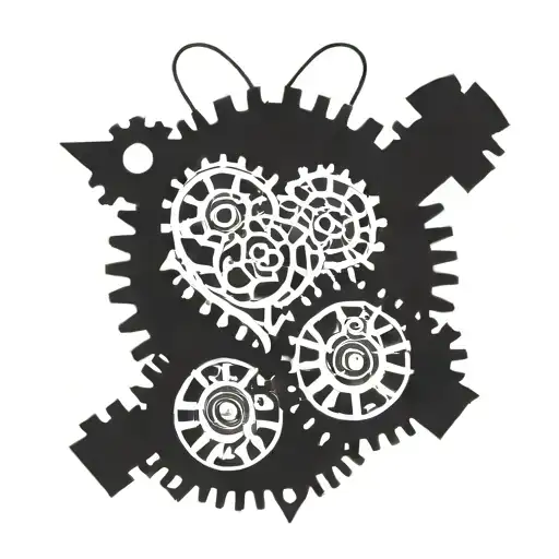 Interlocking gears and a heart to symbolize the teamwork and commitment required in both carpentry and marriage tattoo design idea