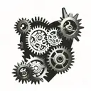 Interlocking gears and a heart to symbolize the teamwork and commitment required in both carpentry and marriage tattoo design idea