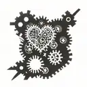 Interlocking gears and a heart to symbolize the teamwork and commitment required in both carpentry and marriage tattoo design idea