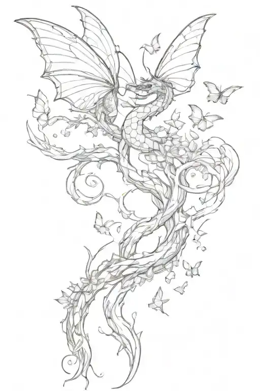 dragon butterflies tree earth fire air tattoo design idea
