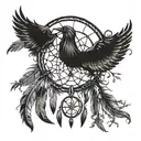 A dreamcatcher intertwined with gemini females and tree roots at the bottom  tattoo design idea