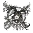 A dreamcatcher intertwined with gemini females and tree roots at the bottom  tattoo design idea