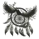 A dreamcatcher intertwined with gemini females and tree roots at the bottom  tattoo design idea
