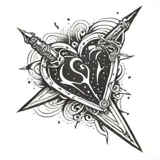 A dagger piercing through a galaxy heart tattoo design idea