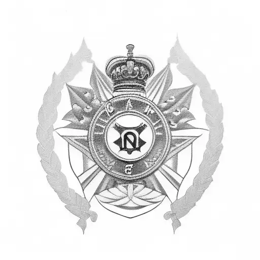 Design a tattoo that combines the symbols of Nacional and the police force in black-grey style tattoo design idea