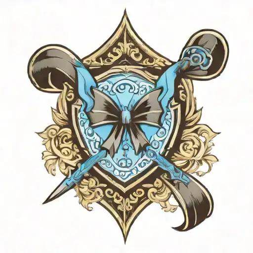 Black Bow with blue hue which gives sheild to the bearer  tattoo design idea