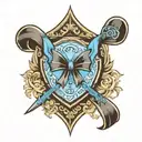 Black Bow with blue hue which gives sheild to the bearer  tattoo design idea